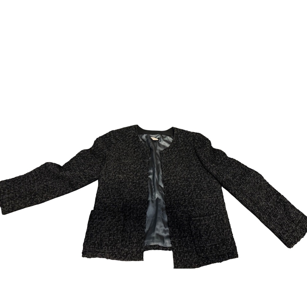 J.Crew Womens Wool Blend Tweed Jacket Charcoal Grey Collarless Size 10 10293